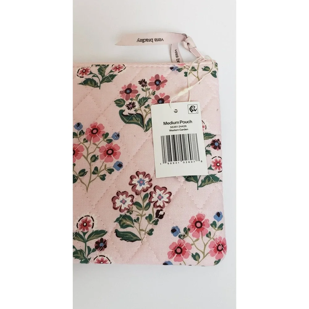 Vera Bradley Western Garden Quilted Medium Pouch Pink Floral Makeup Bag Travel